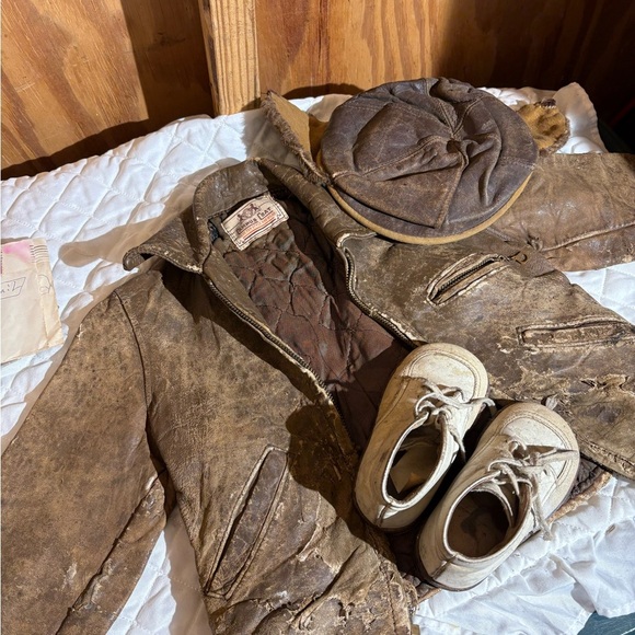 no brand Other - Vintage Brown Leather campus coat Jacket with vintage shoes and hat (kids)